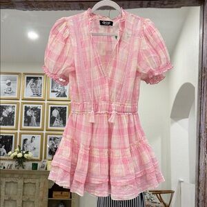 Chic Pink Plaid Ruffle 100% Cotton Dress
